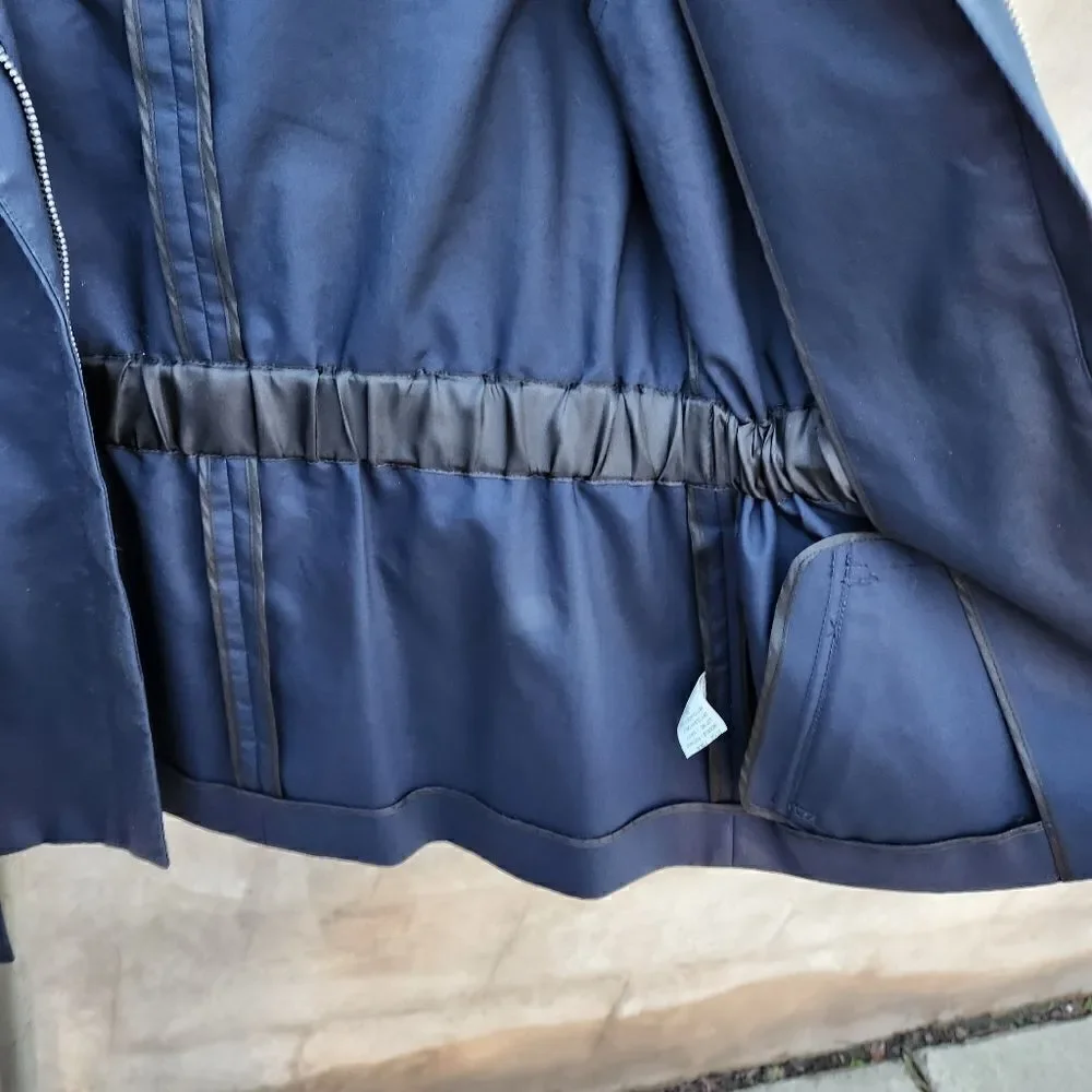 Theory navy hooded belted jacket